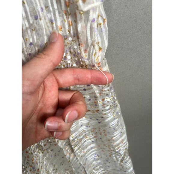 VTG “The Silk Farm” Designed By Incinoo Cream 100% Silk Midi Sheer Dress Sz L - Picture 13 of 14